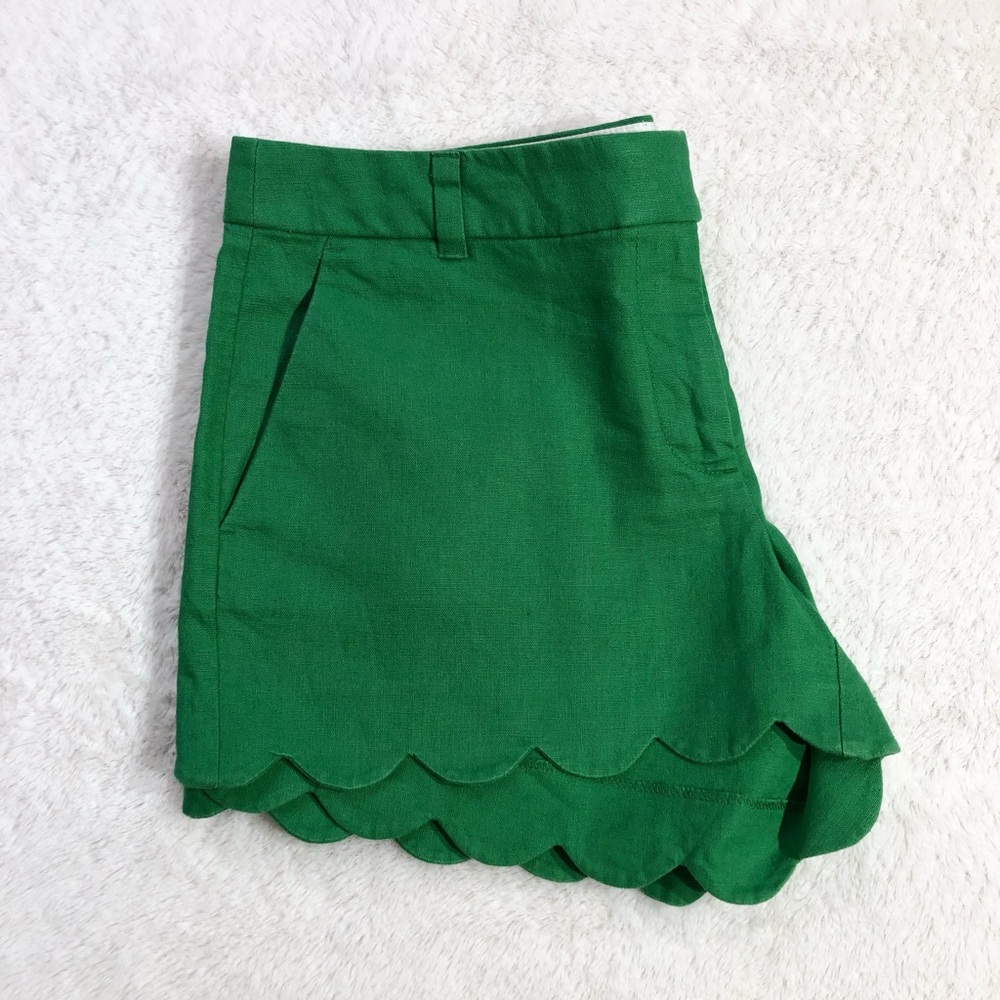 J. Crew Linen-Cotton Scalloped Hem Shorts